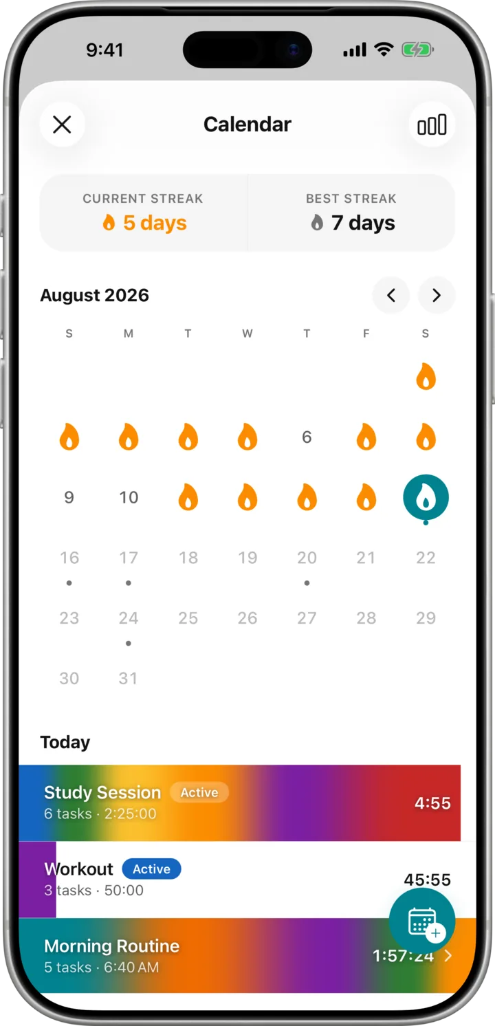 Calendar with a five day streak
